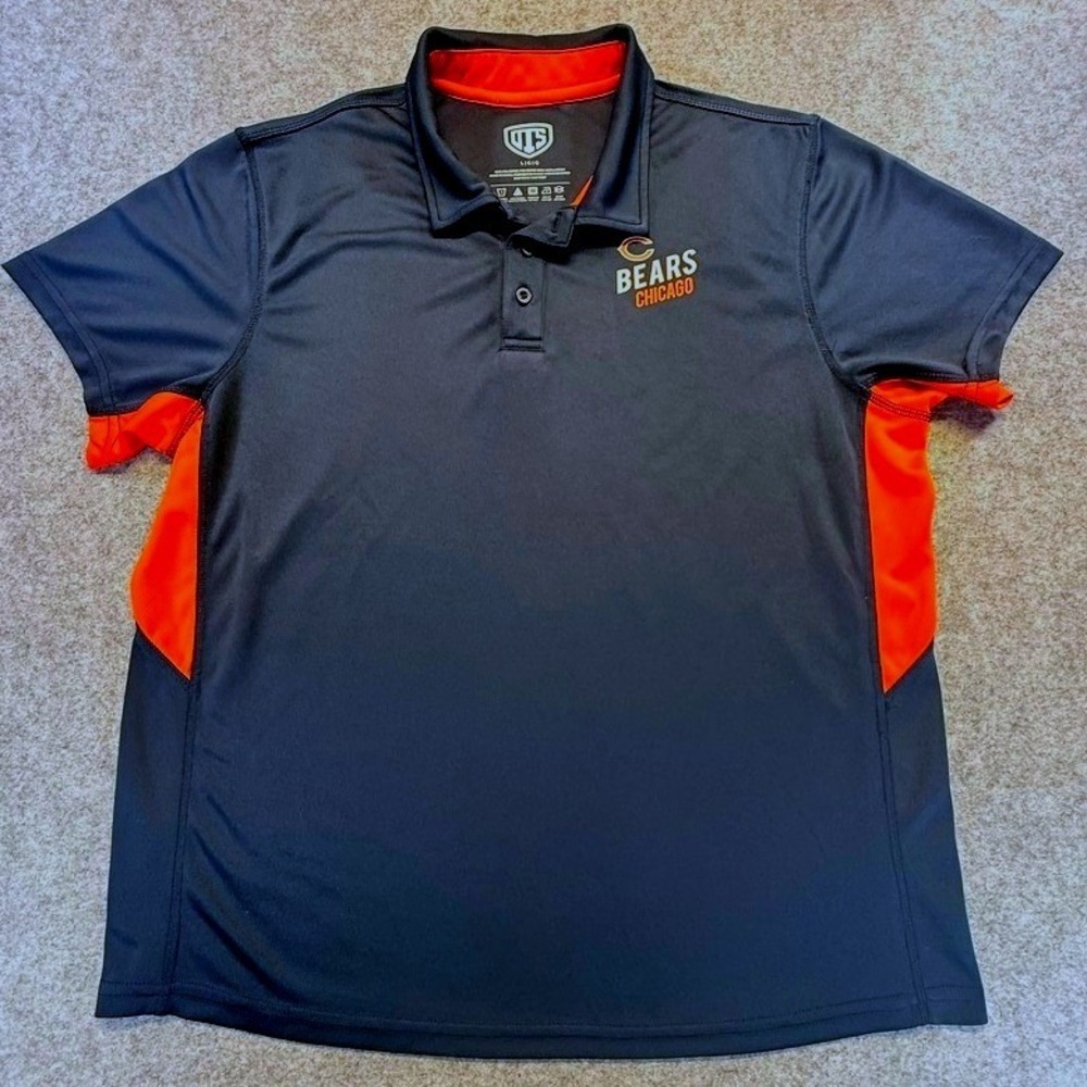 Chicago Bears Mens Large Polo Shirt Navy Blue Orange NFL Athletic Performance